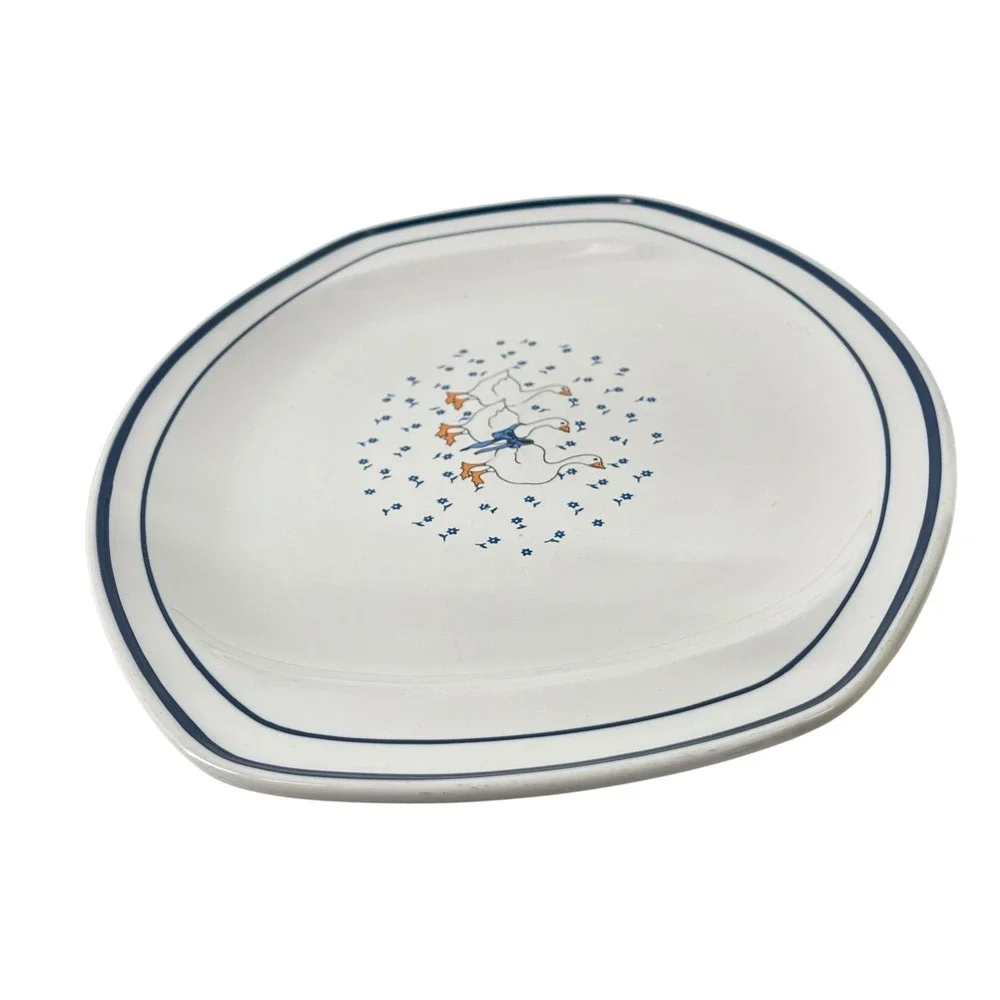 Vintage Country Goose by Trenditions Oval Serving Platter Blue White Farmhouse